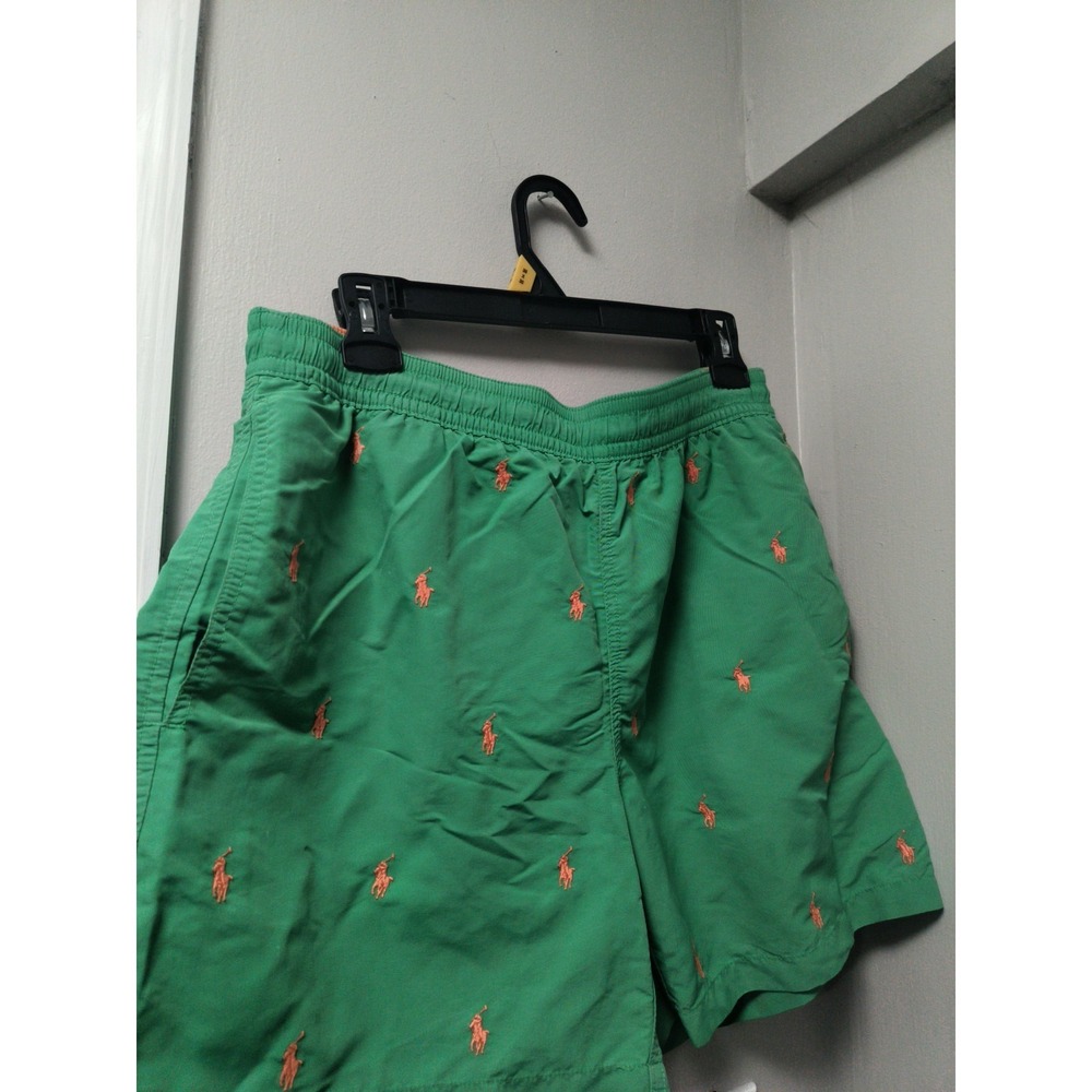 Polo Ralph Lauren Traveler Classic Swim Trunks Green And Orange Pony Size Large